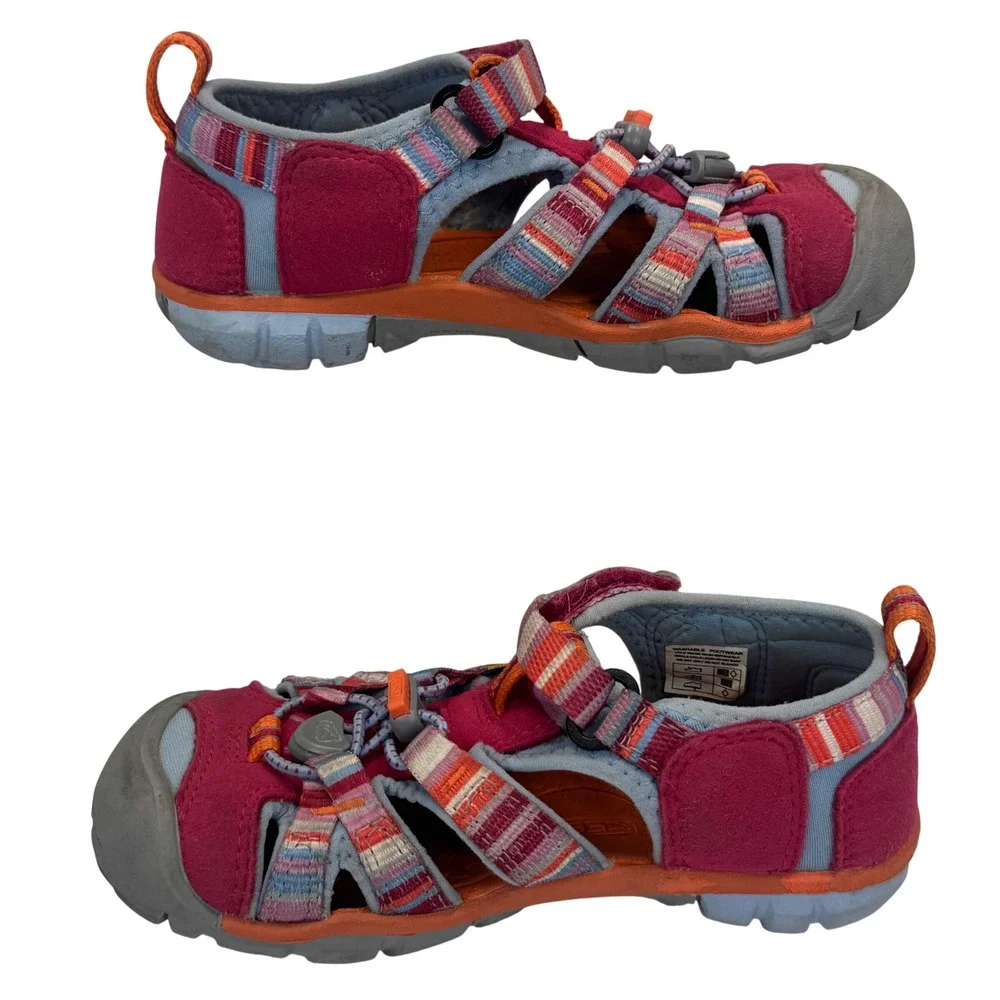 KEEN Seacamp II CNX Kids Sandals Pink Orange Striped Water Shoes Size 12 1016427